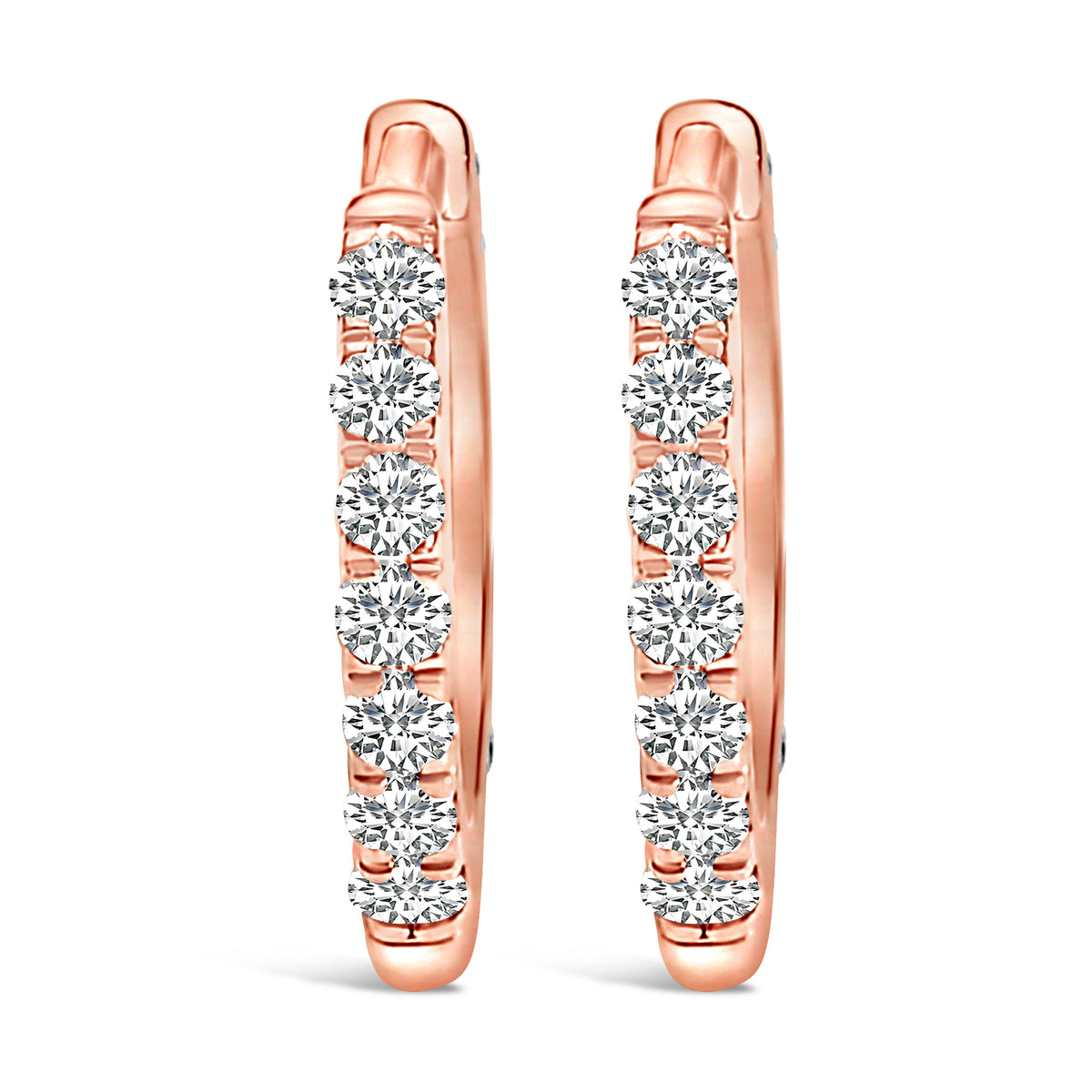 Pendientes de aro tipo Huggie de oro rosa de 10K con diamantes de 1/4 Cttw de doble cara
