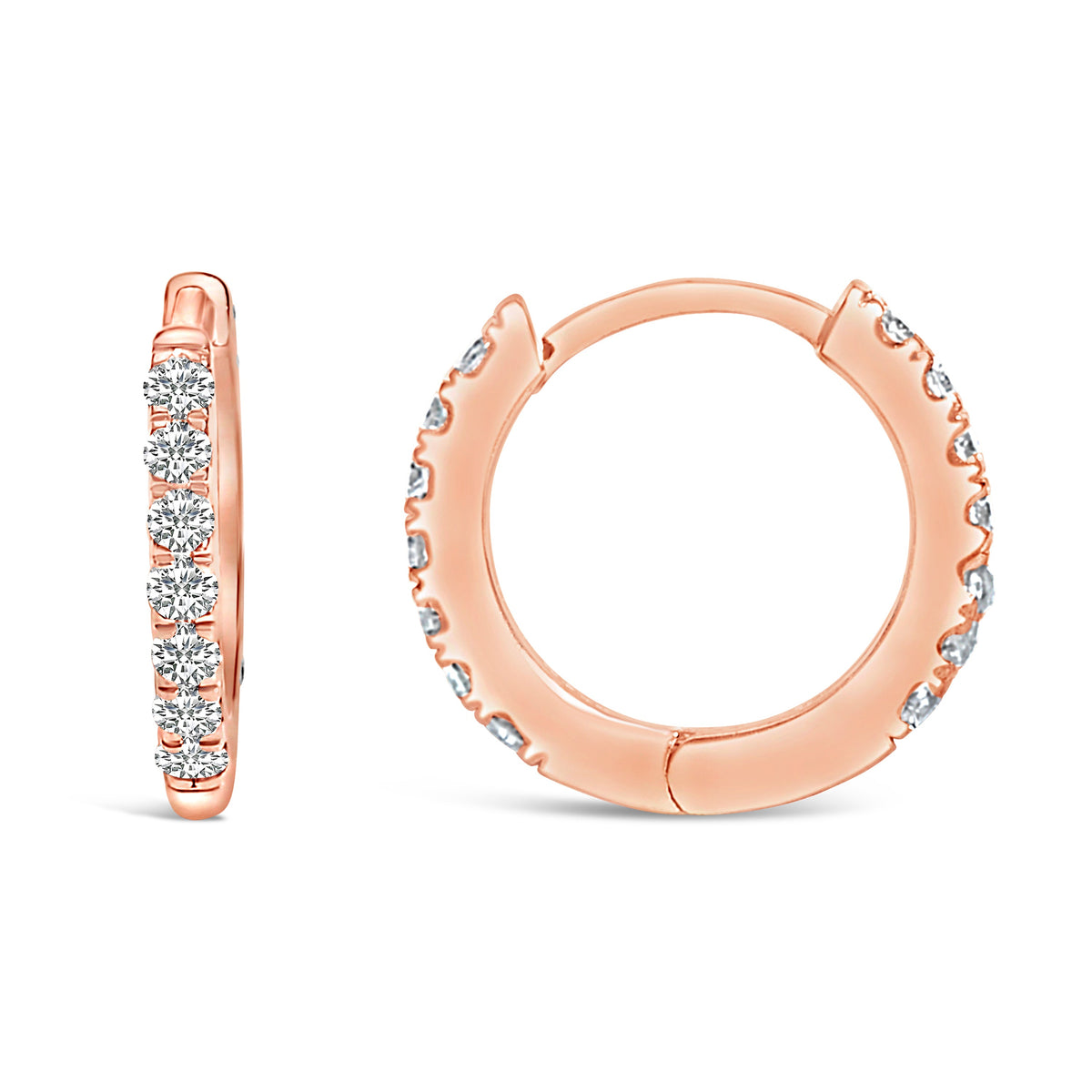 Pendientes de aro tipo Huggie de oro rosa de 10K con diamantes de 1/4 Cttw de doble cara
