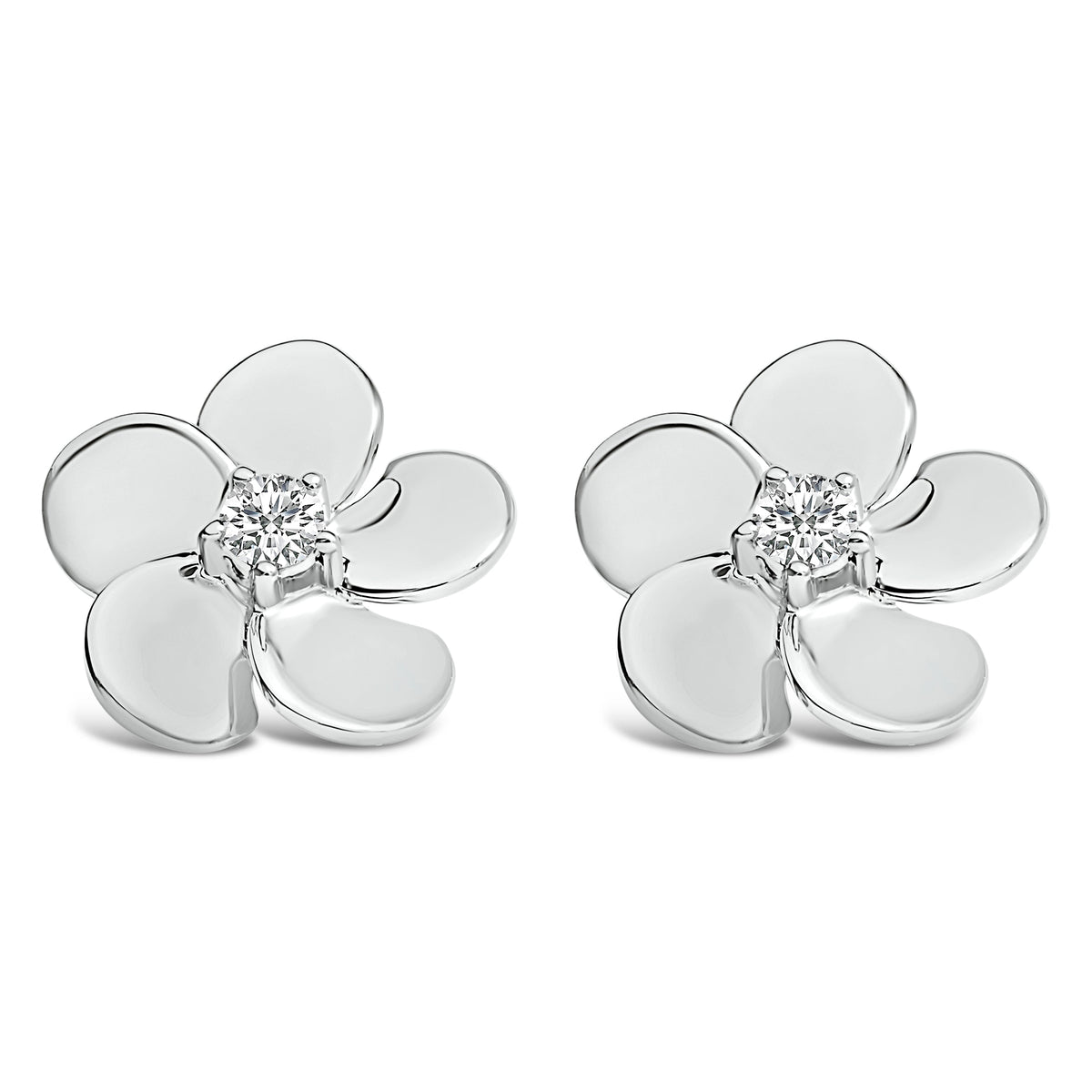 Aretes de botón con forma de pétalo de flor con diamante cultivado en laboratorio de 1/3 Cttw en oro blanco de 10K