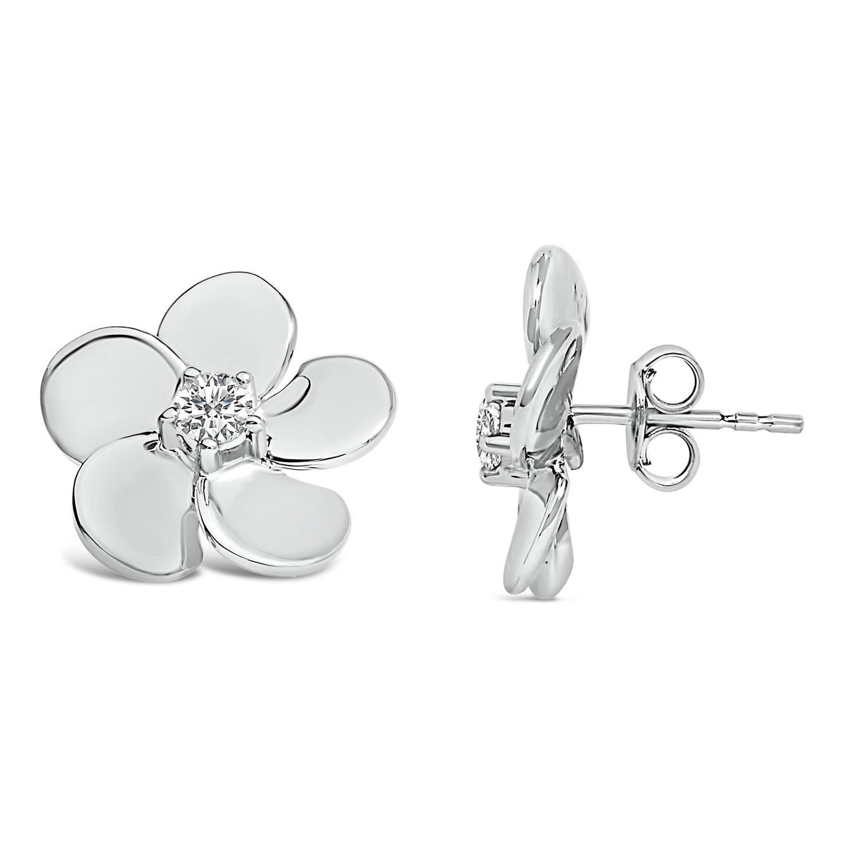 Aretes de botón con forma de pétalo de flor con diamante cultivado en laboratorio de 1/3 Cttw en oro blanco de 10K