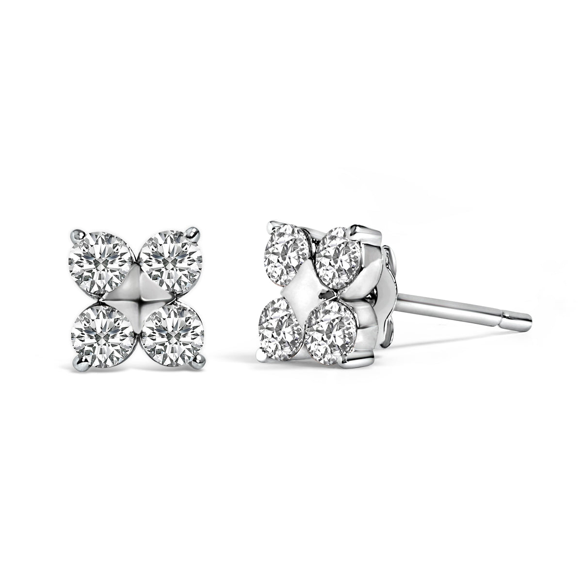 Pendientes de copo de nieve de 10K en oro blanco con diamantes cultivados en laboratorio de 1/2 quilate en total
