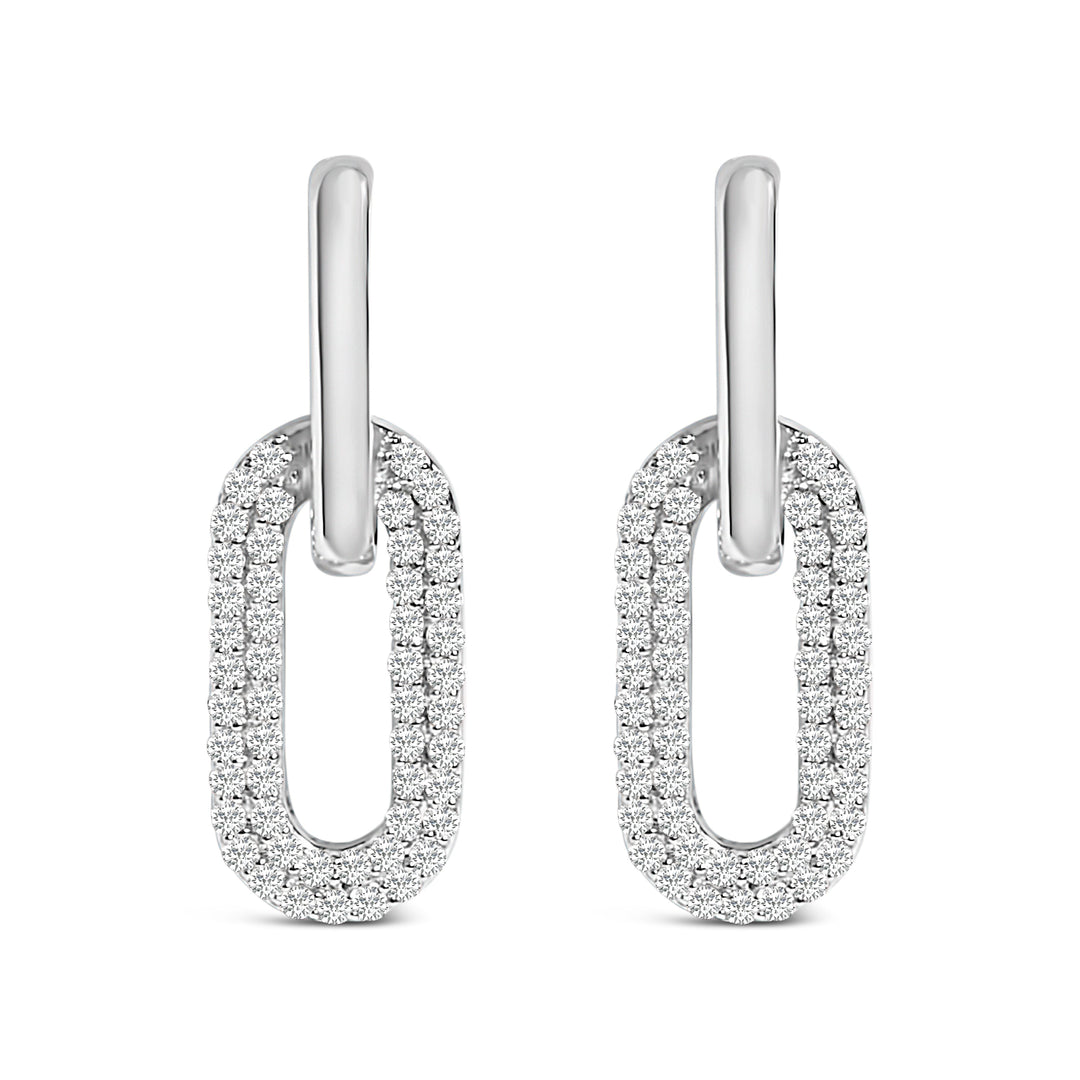 10K White Gold 1/2 Cttw Lab Grown Diamond Dangling Paperclip Drop Earrings
