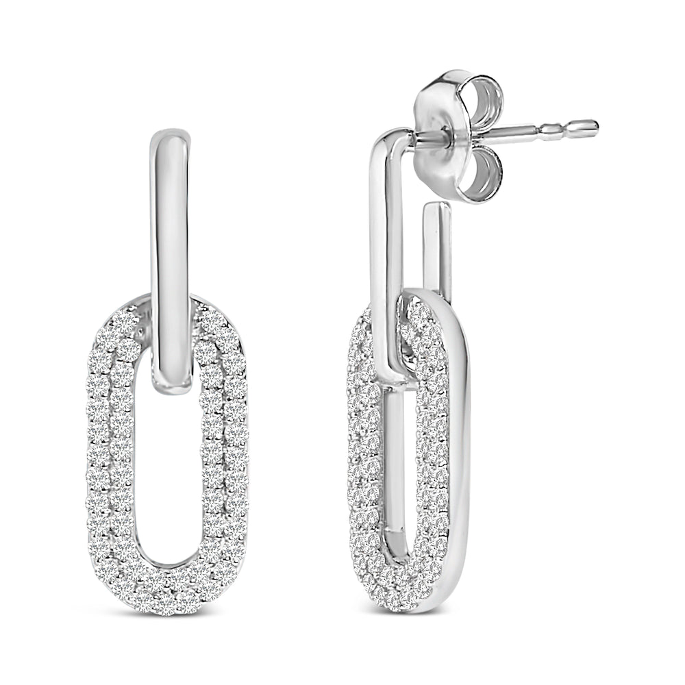 10K White Gold 1/2 Cttw Lab Grown Diamond Dangling Paperclip Drop Earrings