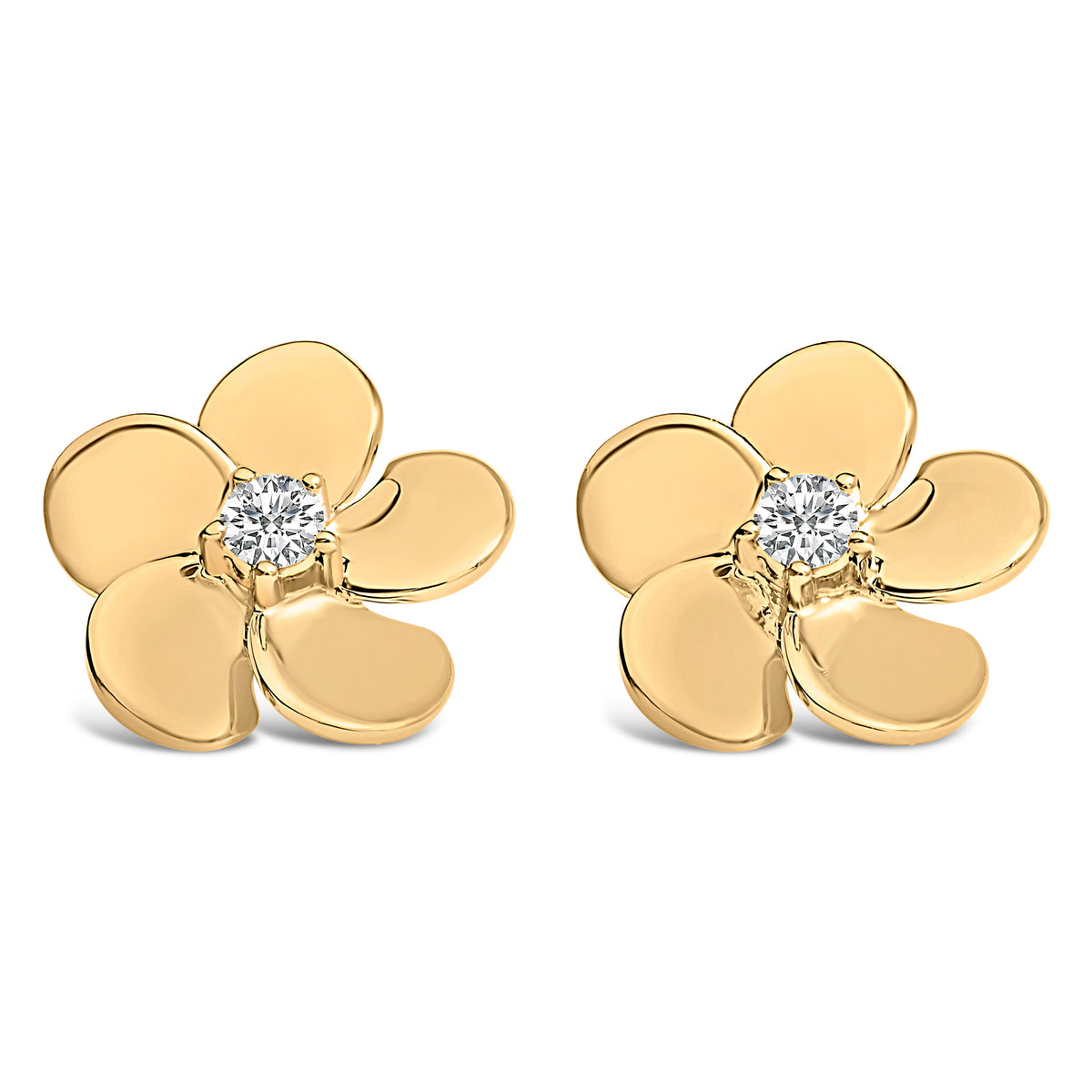 Aretes de botón con forma de pétalo de flor con diamante cultivado en laboratorio de 1/3 Cttw en oro blanco de 10K
