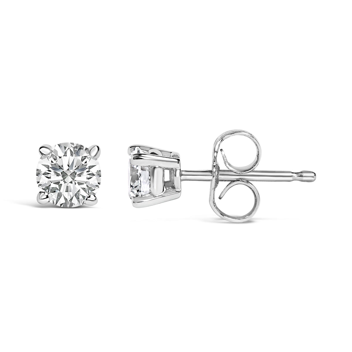 Pendientes solitarios de tuerca de oro blanco de 14K con diamantes cultivados en laboratorio de 1/2 Cttw