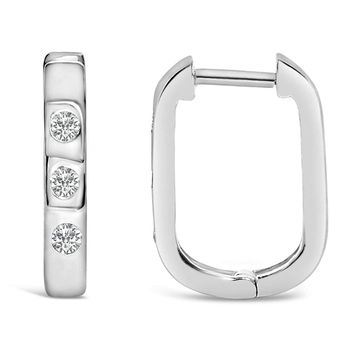 Pendientes de aro tipo Huggies Ovalados de Oro Blanco de 10K con Tres Piedras de Diamante Creado en Laboratorio de 1/10 Cttw