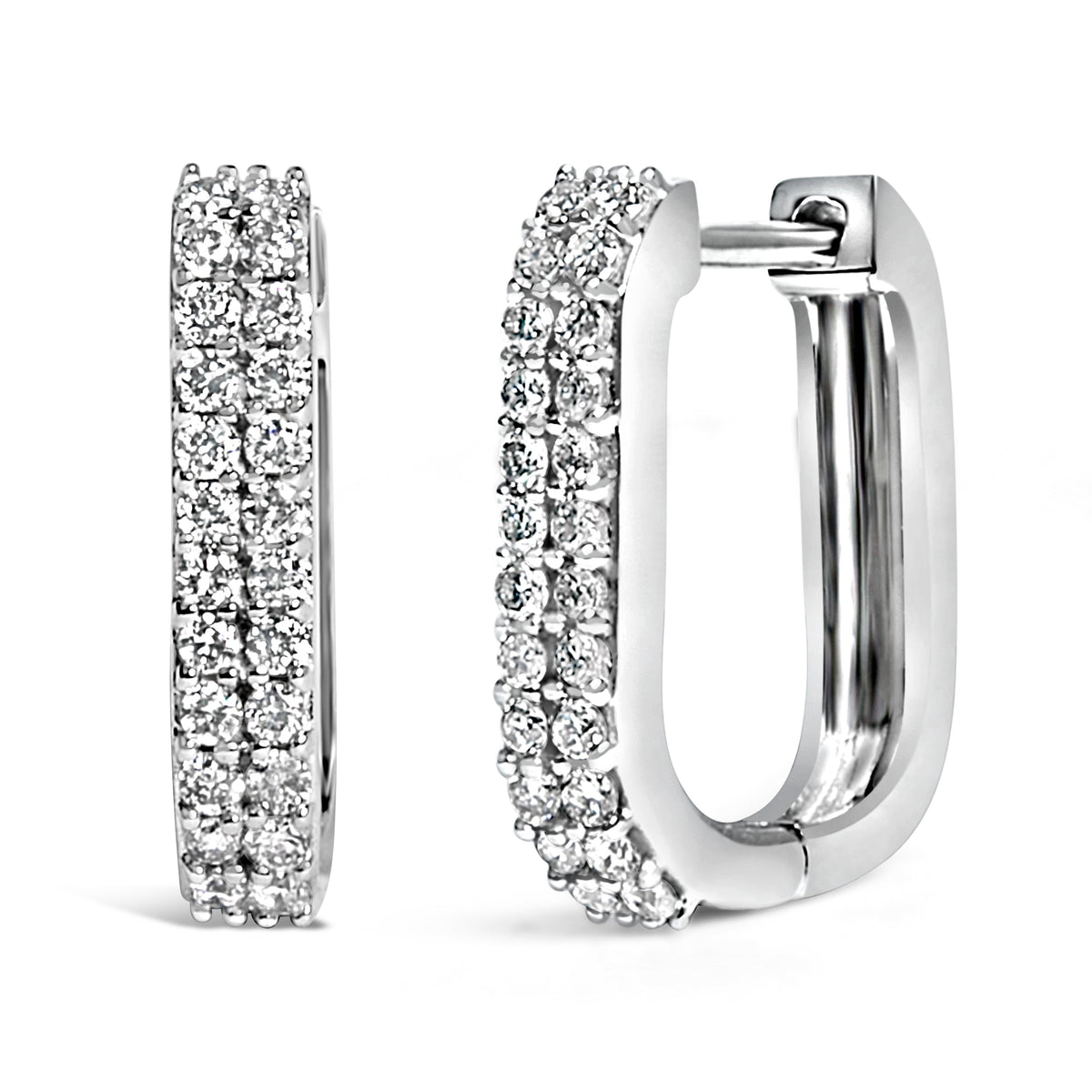 Pendientes de aro tipo Huggie de doble fila con diamantes cultivados de 1/4 Cttw de oro blanco de 10K