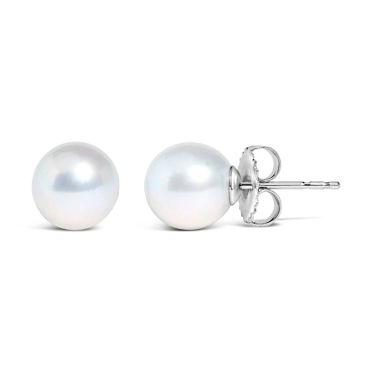 Pendientes solitario de 5-5,5 mm con perla cultivada de agua dulce y oro blanco de 14k