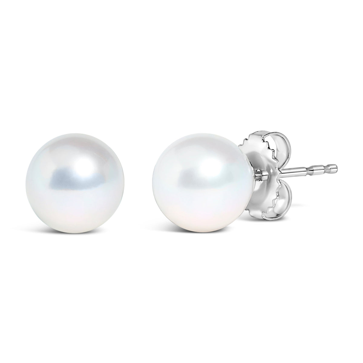 Pendientes solitario de 5-5,5 mm con perla cultivada de agua dulce y oro blanco de 14k