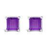 14K White Gold 5x5MM Princess Cut Purple Amethyst Solitaire Stud Earrings