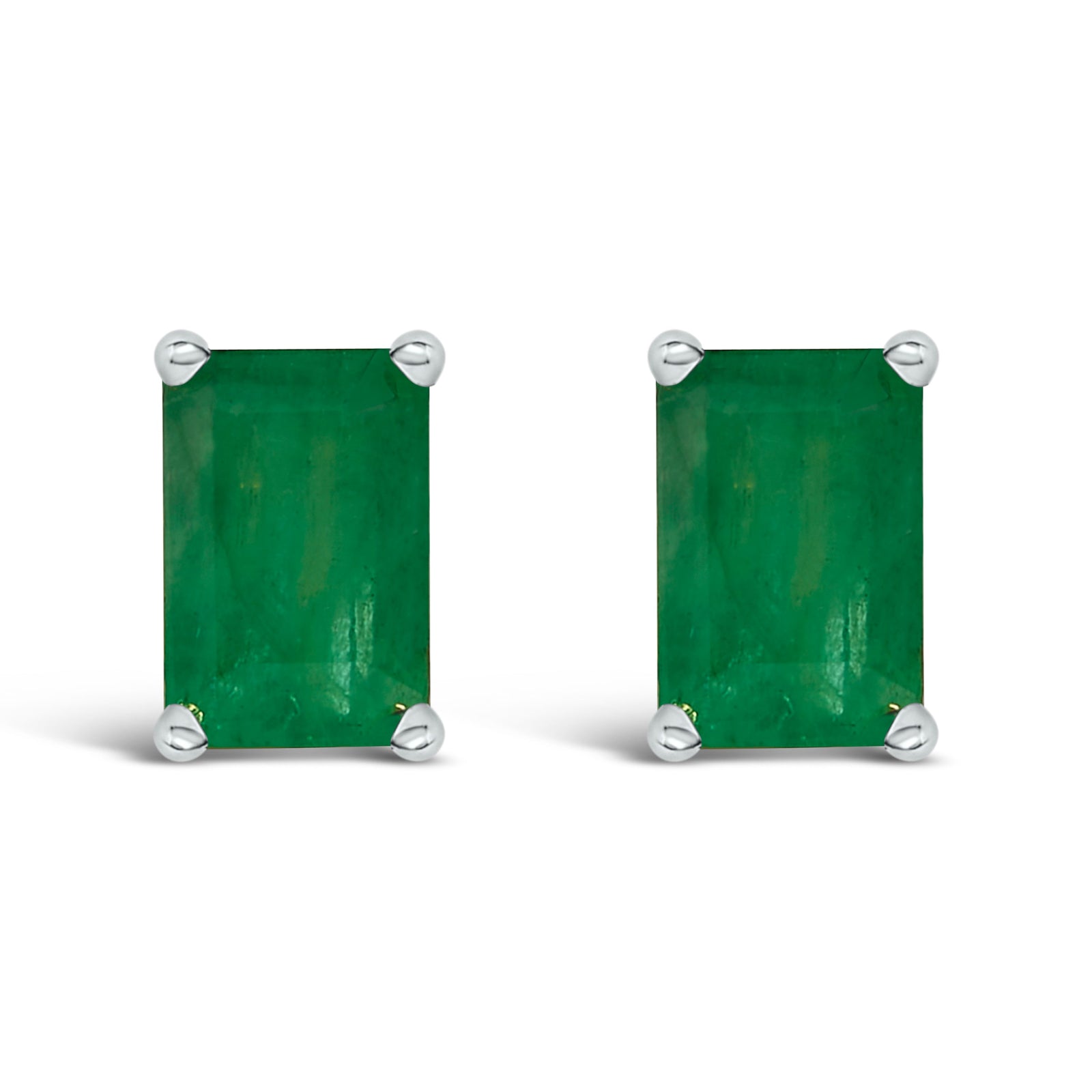 14K White Gold 6x4MM Emerald Shaped Amethyst Solitaire Stud Earrings