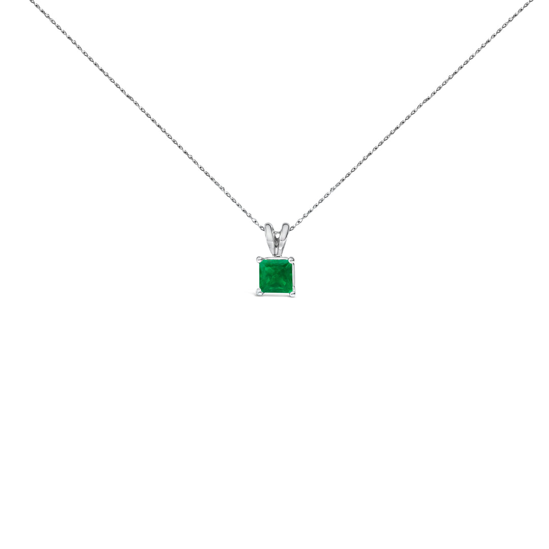 14K White Gold 5x5 MM Square Shaped Purple Amethyst Solitaire Pendant Necklace