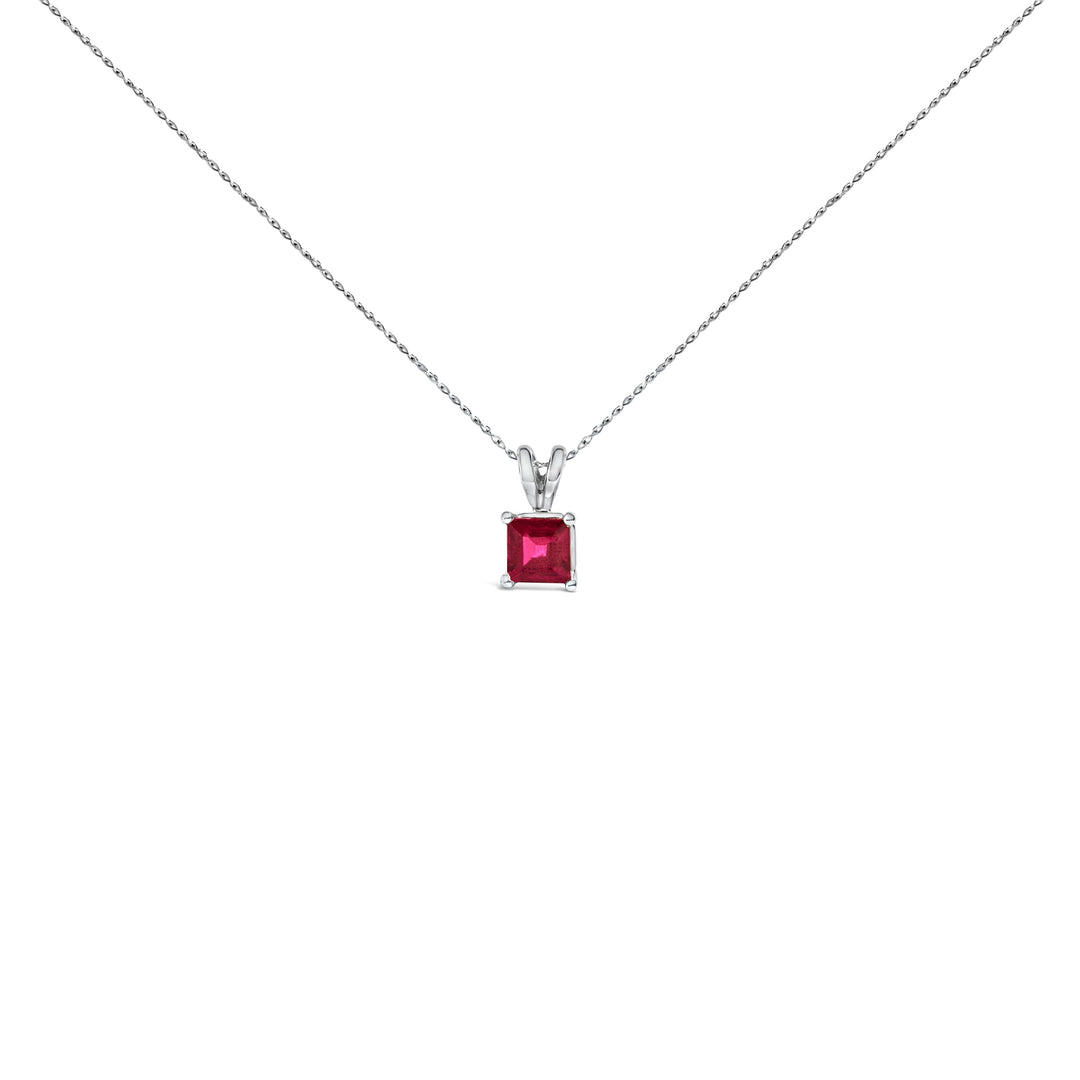14K White Gold 5x5 MM Square Shaped Purple Amethyst Solitaire Pendant Necklace