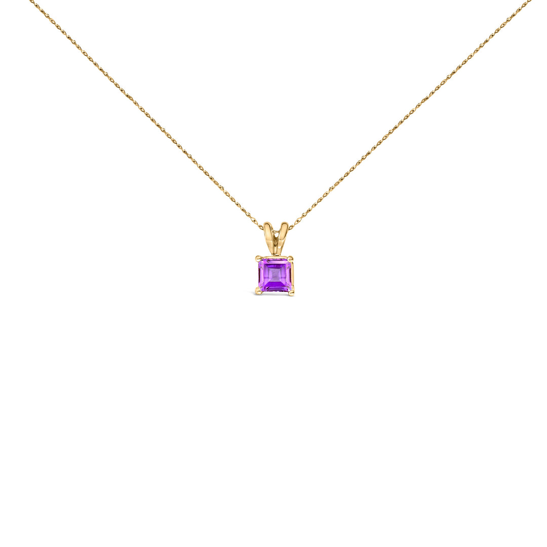 14K White Gold 5x5 MM Square Shaped Purple Amethyst Solitaire Pendant Necklace