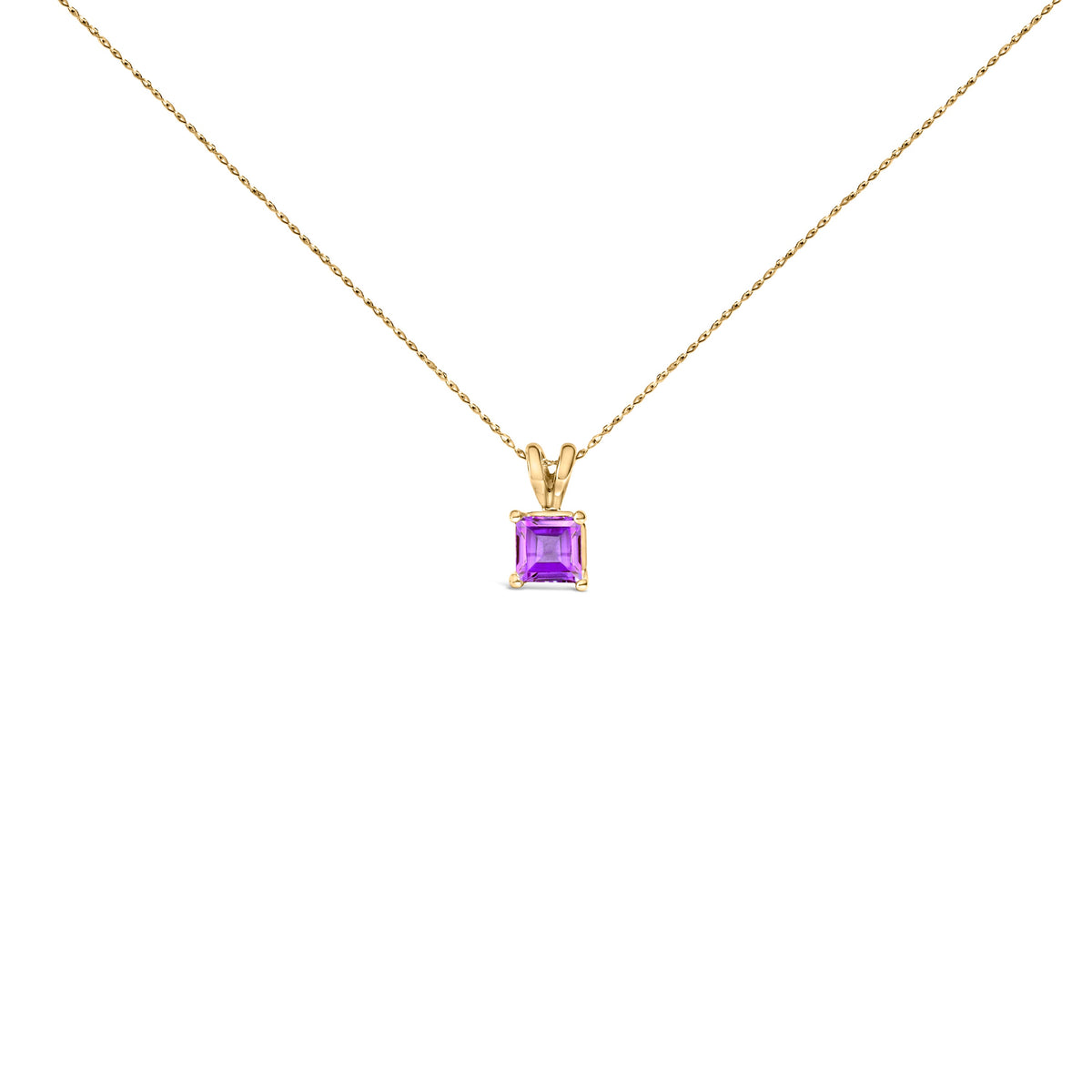 Collar con colgante solitario de amatista morada de oro blanco de 14 quilates con forma cuadrada de 5x5 mm