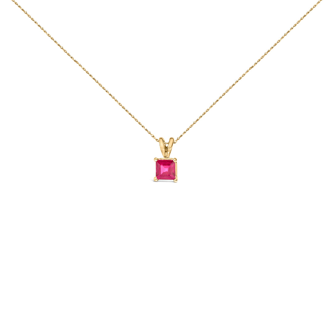 14K White Gold 5x5 MM Square Shaped Purple Amethyst Solitaire Pendant Necklace