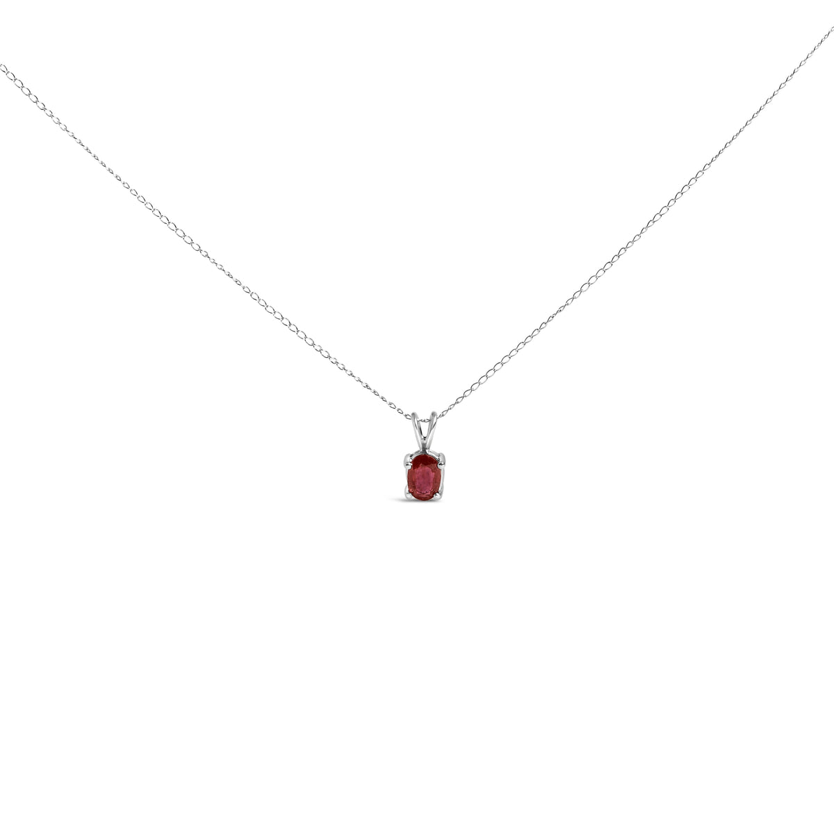 Collar con colgante solitario de amatista morada talla ovalada de 6x4 mm en oro blanco de 14 quilates