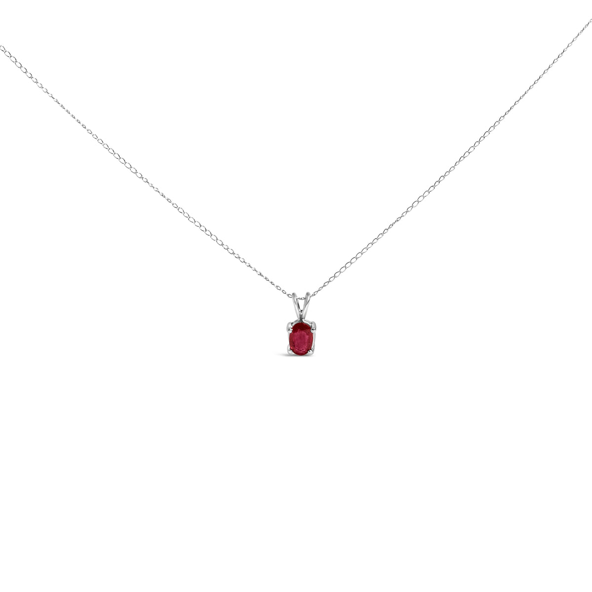Collar con colgante solitario de amatista morada talla ovalada de 6x4 mm en oro blanco de 14 quilates