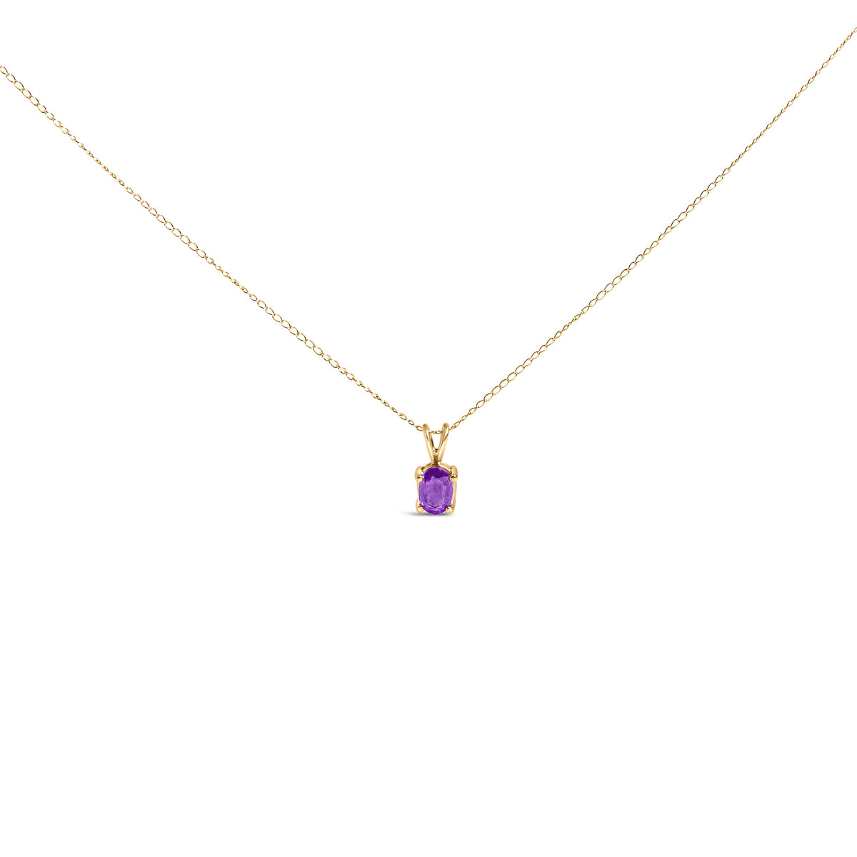 Collar con colgante solitario de amatista morada talla ovalada de 6x4 mm en oro blanco de 14 quilates