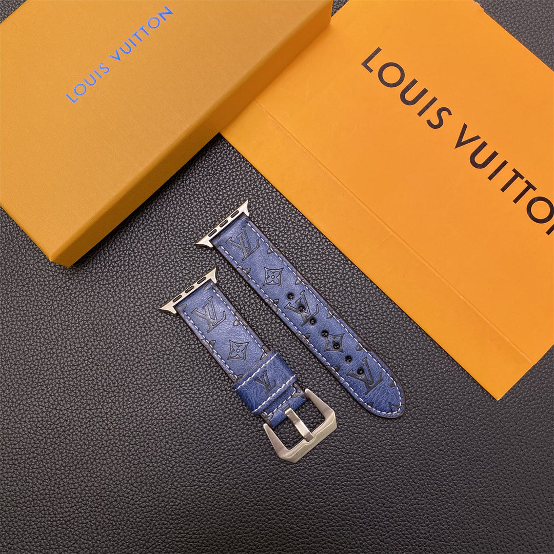 Correas de cuero con monograma para Apple Watch en azul - YH24422