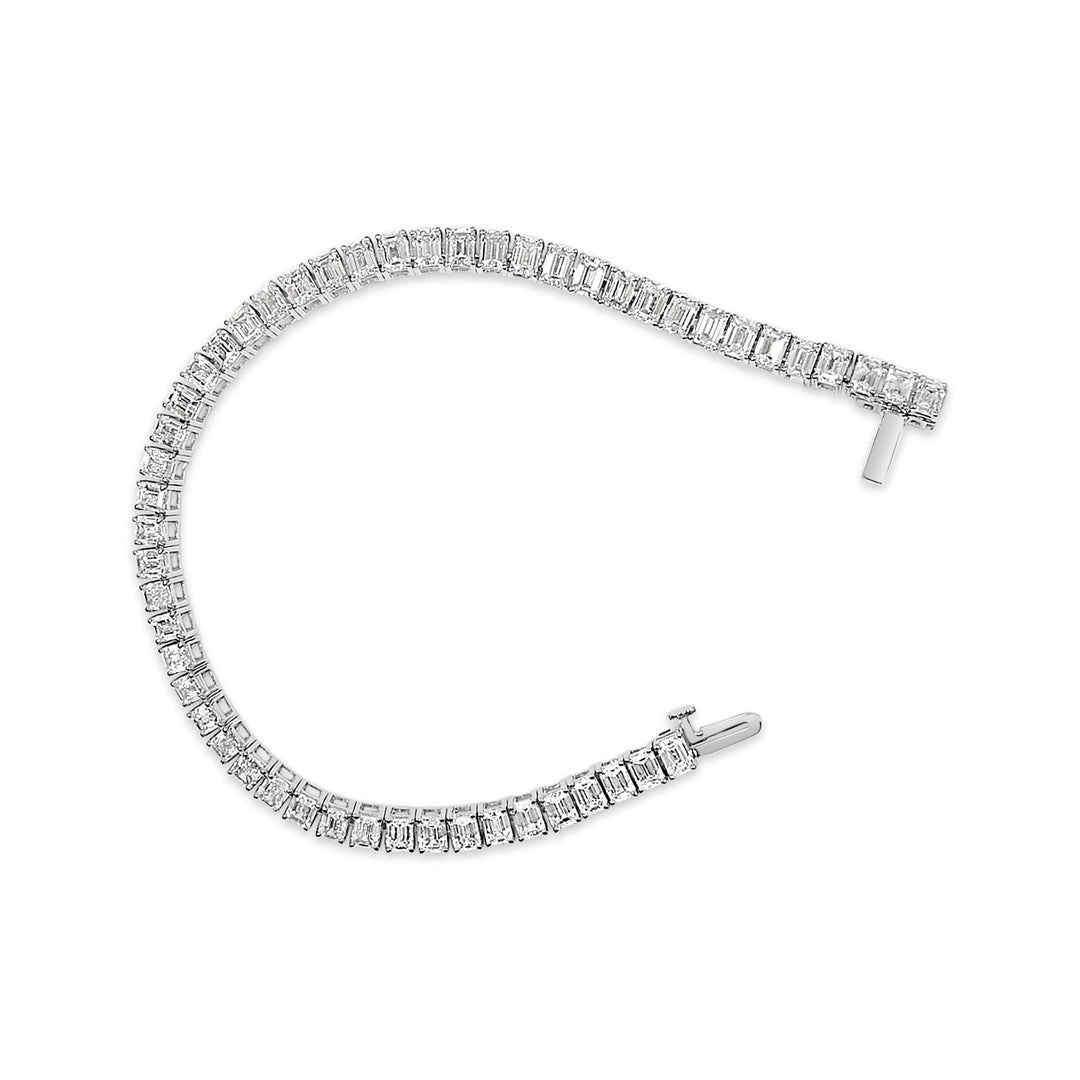 IGI Certified 14K White Gold 10.0 Cttw Emerald Cut Lab Grown Diamond Tennis Bracelet