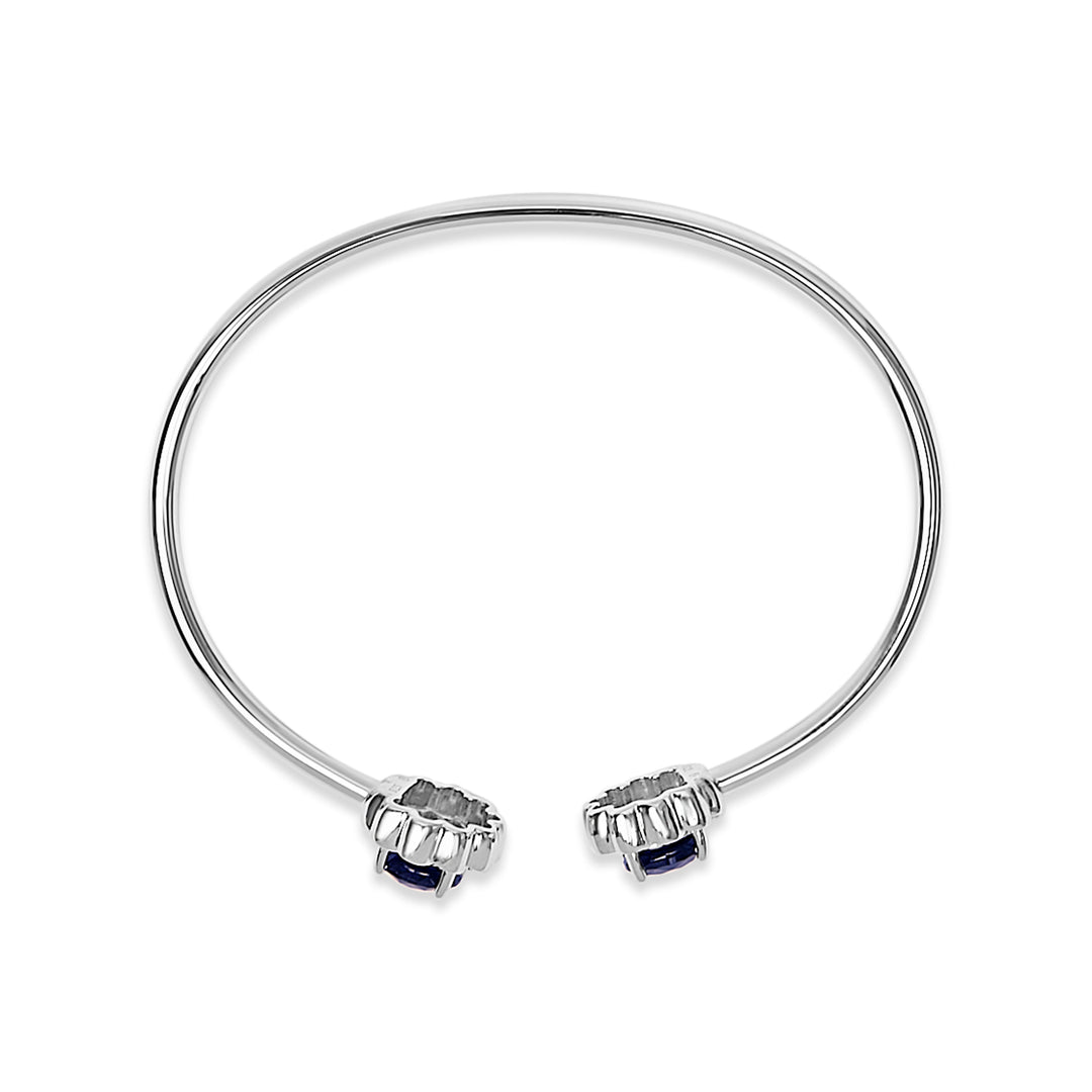 Sterling Silver Diamond Accent Created Blue Sapphire Floral Design Bangle Bracelet