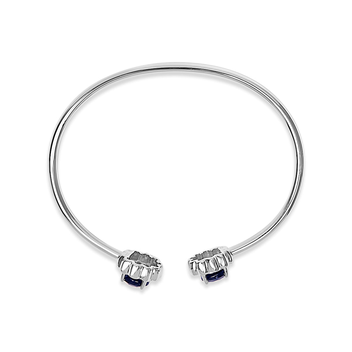 Brazalete de plata de ley con acento de diamante, zafiro azul creado y diseño floral