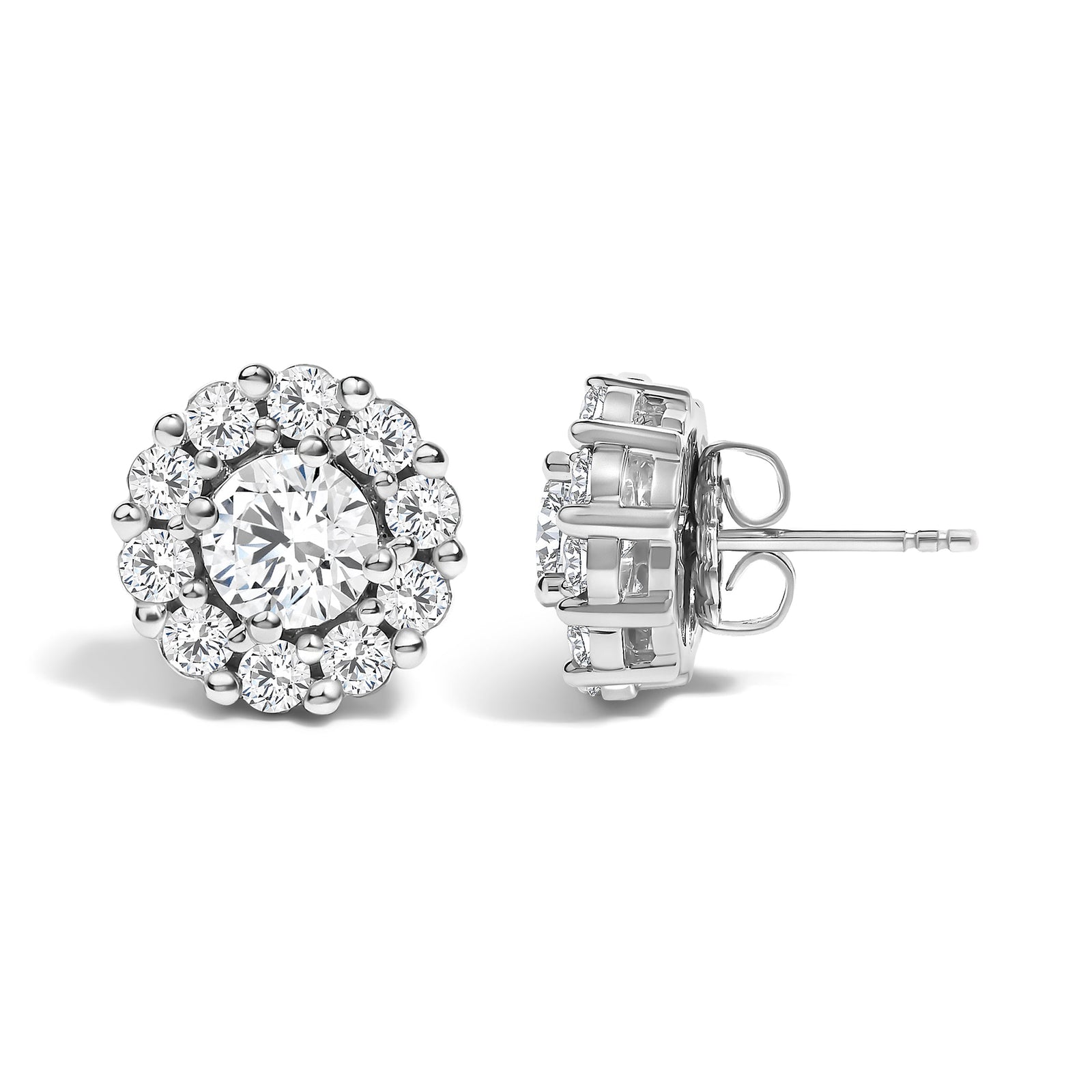 10K White Gold 3.0 Cttw Lab Grown Diamond Halo Stud Earrings