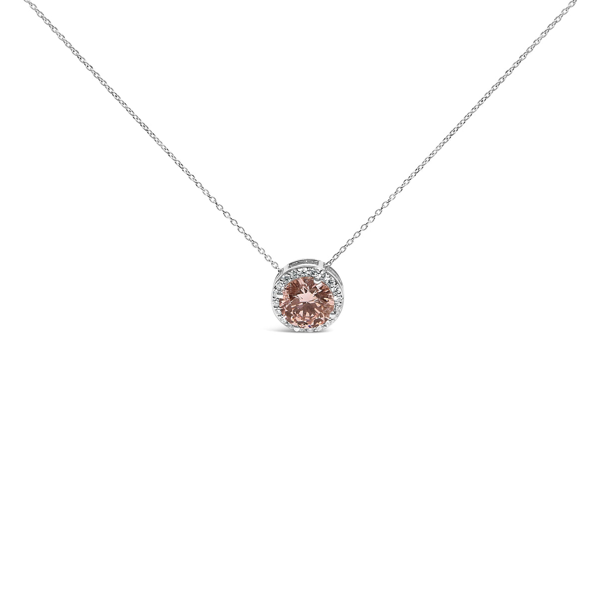 Collar con colgante de solitario con halo de diamante rosa cultivado en laboratorio de 2 3/8 Cttw en oro blanco de 14K - 17 pulgadas
