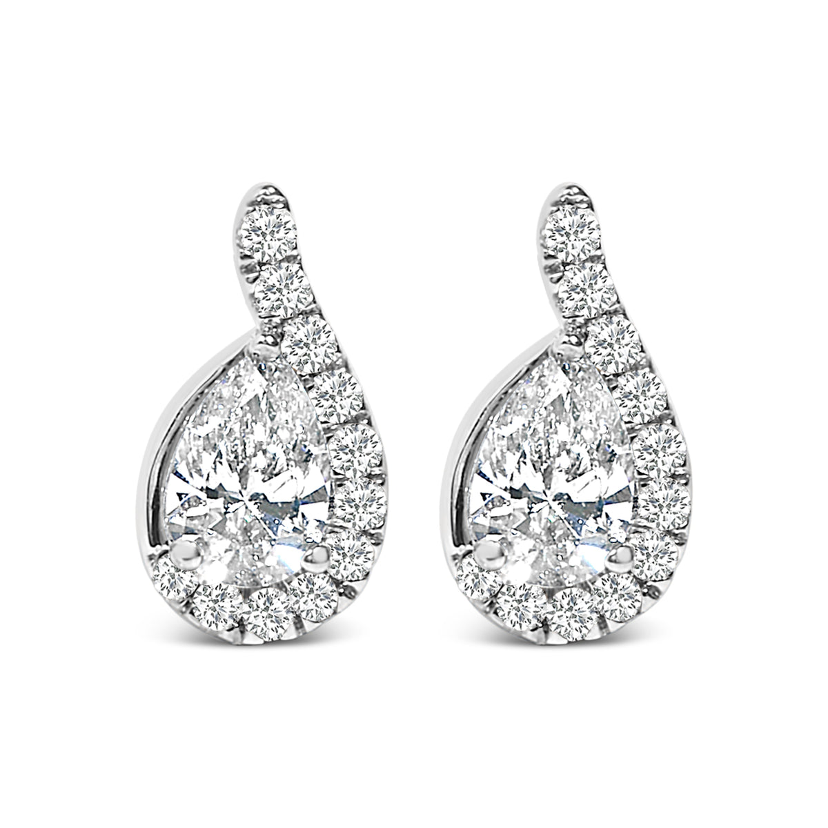 Pendiente de botón tipo halo en forma de lágrima con diamantes cultivados en laboratorio de 5/8 Cttw en oro blanco de 14K