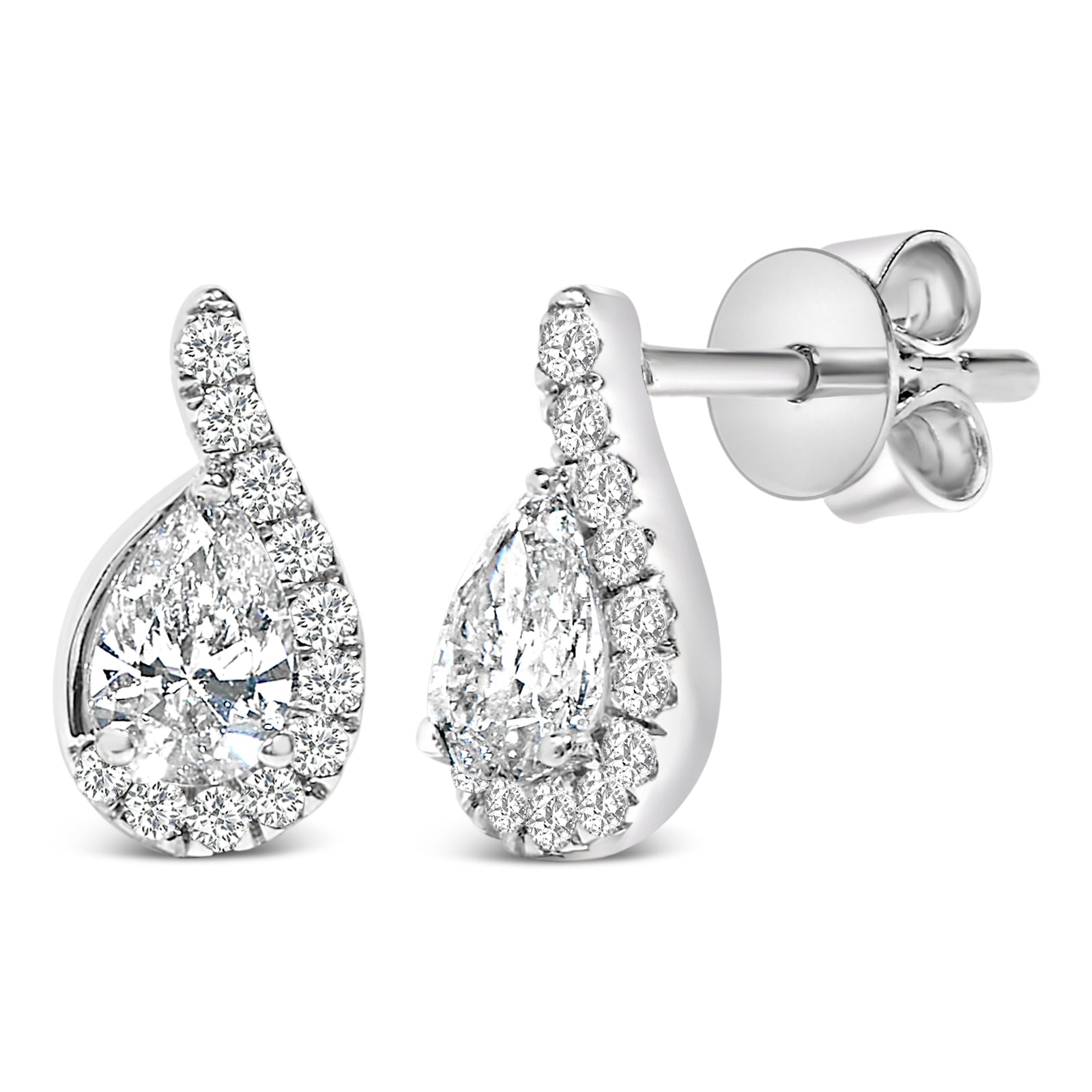 Pendiente de botón tipo halo en forma de lágrima con diamantes cultivados en laboratorio de 5/8 Cttw en oro blanco de 14K