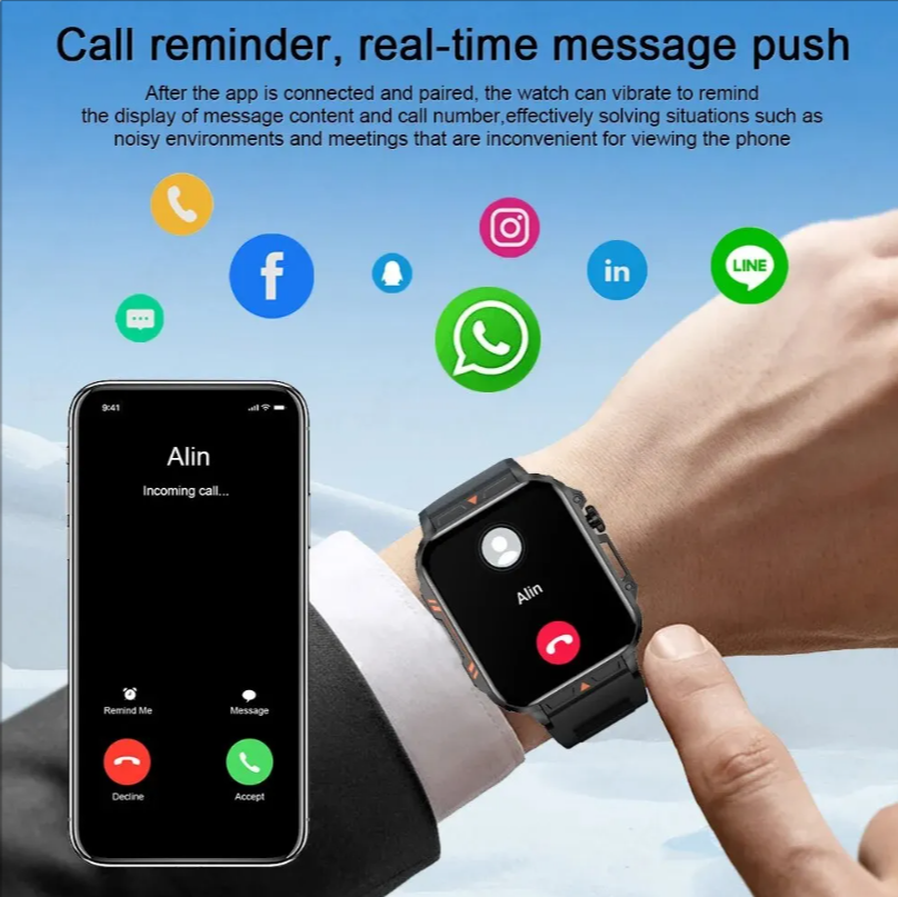 Reloj inteligente ultradelgado y resistente de grado militar: reloj deportivo resistente al agua para exteriores, pantalla grande de 1,95" y cuerpo delgado 
