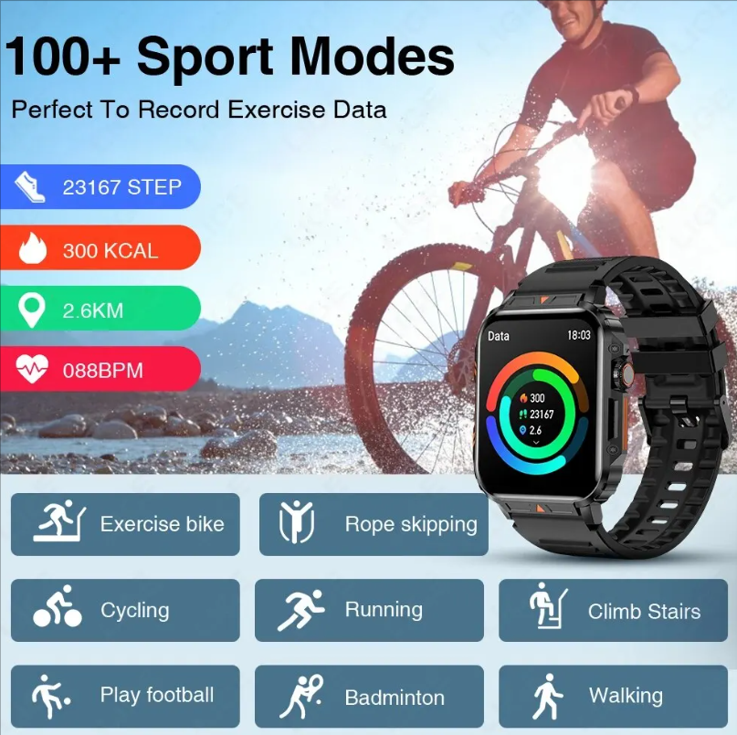 Reloj inteligente ultradelgado y resistente de grado militar: reloj deportivo resistente al agua para exteriores, pantalla grande de 1,95" y cuerpo delgado 