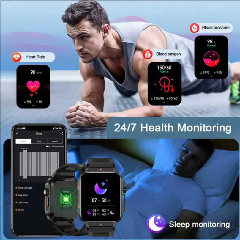 Reloj inteligente ultradelgado y resistente de grado militar: reloj deportivo resistente al agua para exteriores, pantalla grande de 1,95" y cuerpo delgado 