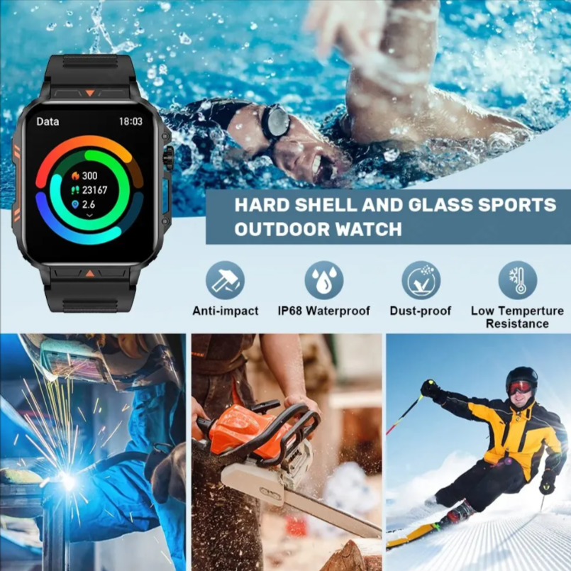 Reloj inteligente ultradelgado y resistente de grado militar: reloj deportivo resistente al agua para exteriores, pantalla grande de 1,95" y cuerpo delgado 
