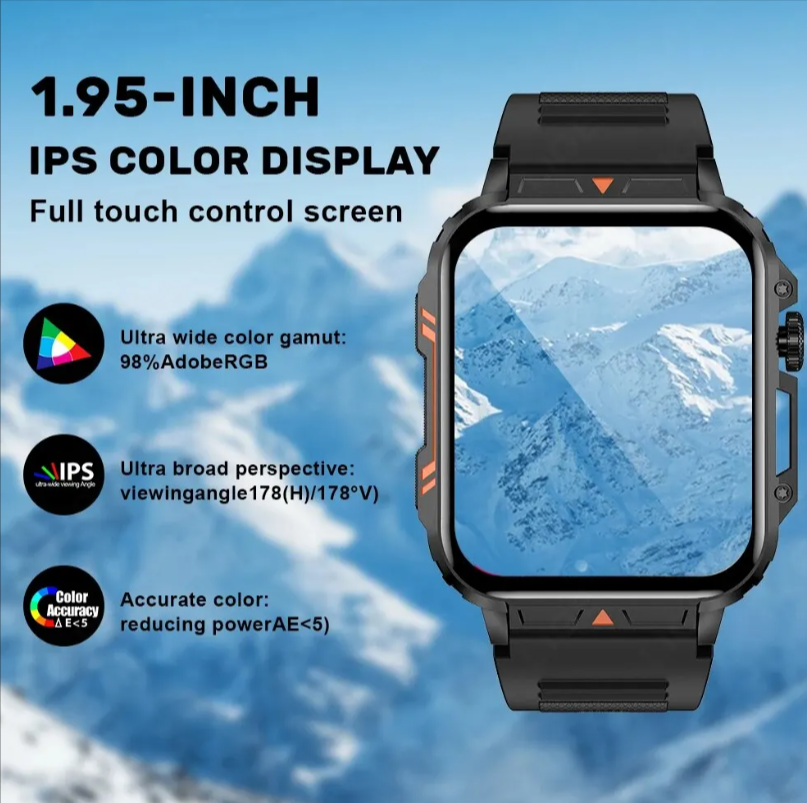 Reloj inteligente ultradelgado y resistente de grado militar: reloj deportivo resistente al agua para exteriores, pantalla grande de 1,95" y cuerpo delgado 
