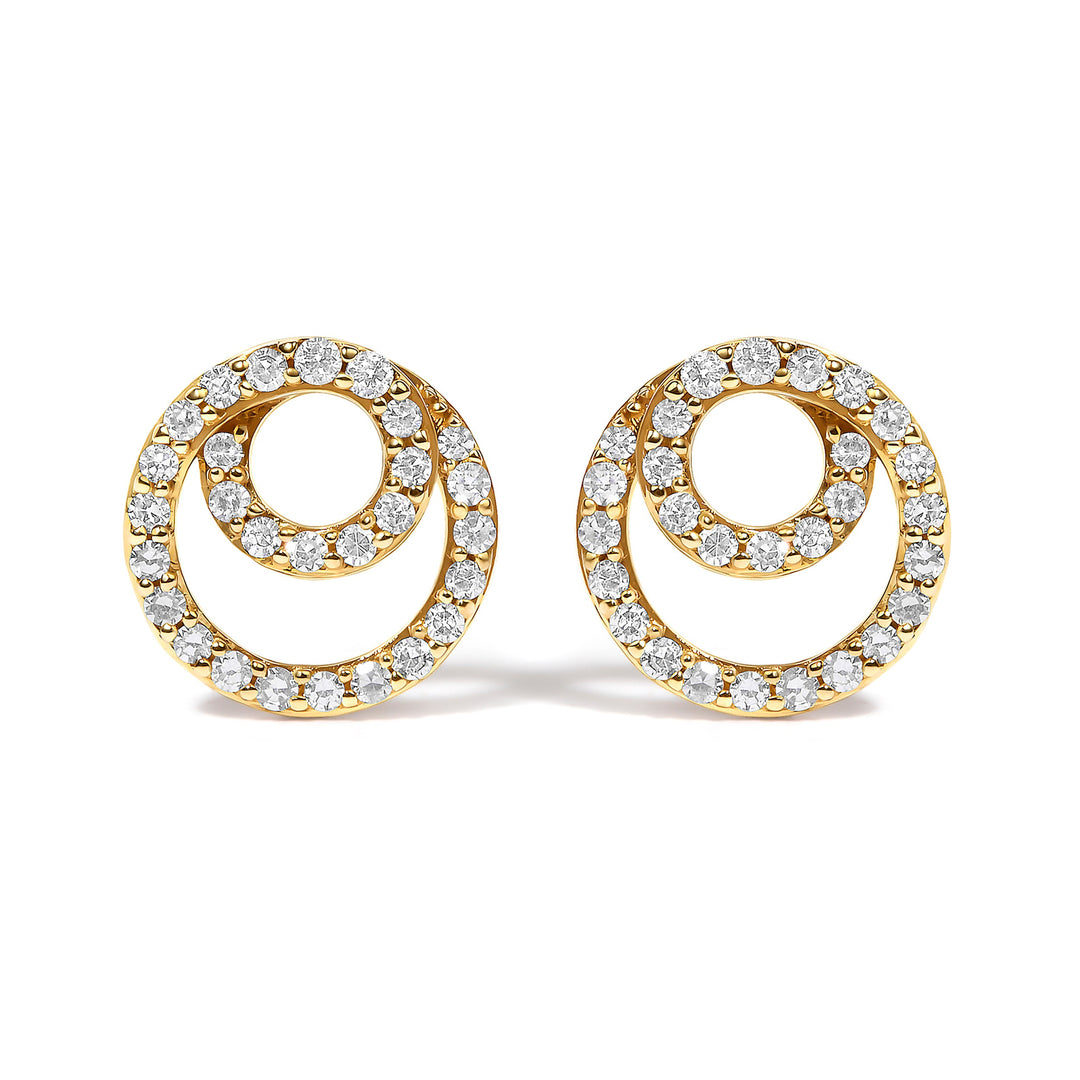 14K Yellow Gold 3/8 Cttw Diamond Double Circle Stud Earrings