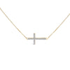 10K Yellow Gold 1/5 Cttw Diamond Sideways Cross Pendant Necklace
