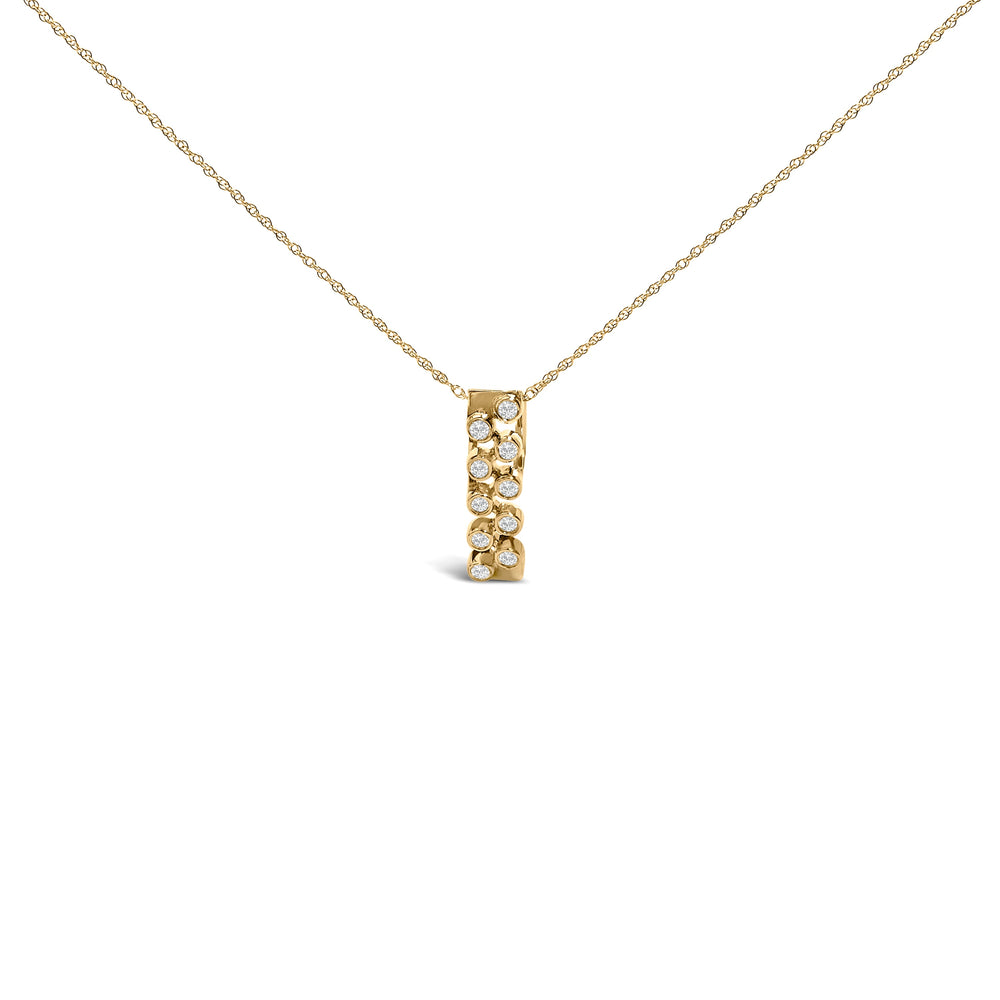 14K Yellow Gold Bezel Set 1/7 Cttw Diamond Vertical Bar Pendant Necklace