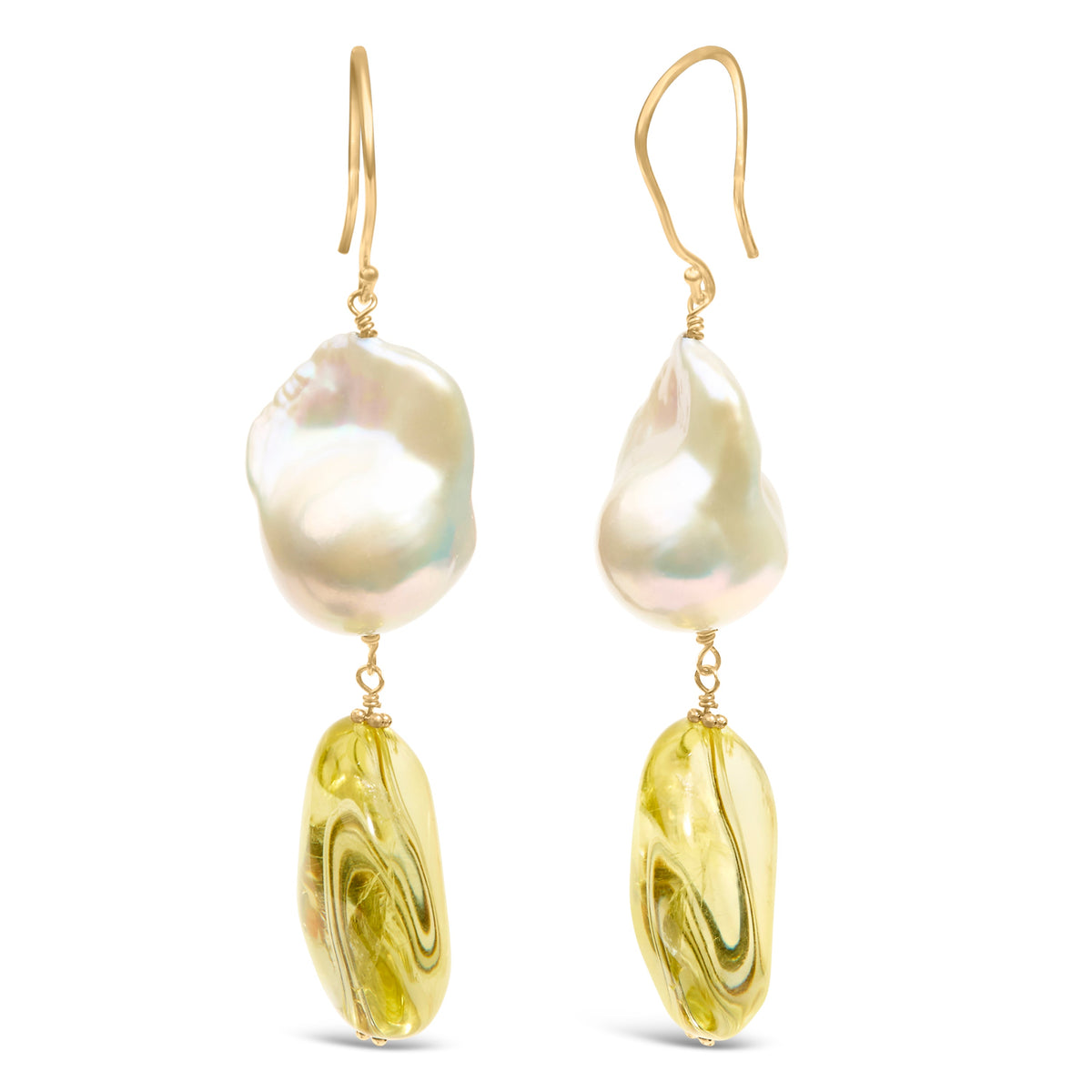 Pendientes colgantes de oro amarillo de 14 quilates con citrino y perla barroca de 4,45 cm de largo