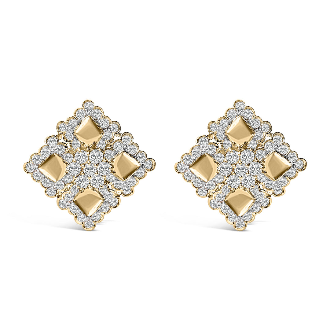 18K Yellow Gold Diamond 5 1/5 Cttw Geometric Cluster Stud Earrings
