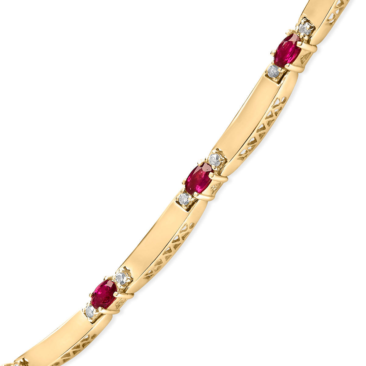 Collar de eslabones alternados de oro amarillo de 14 quilates con rubíes rojos y diamantes de 3/8 quilates
