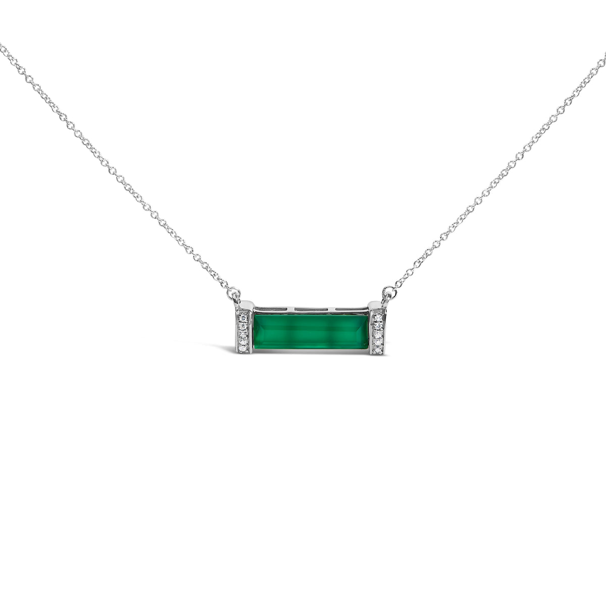 Collar de Plata Esterlina con Acentos de Diamante y Colgante de Barra de Ágata Verde