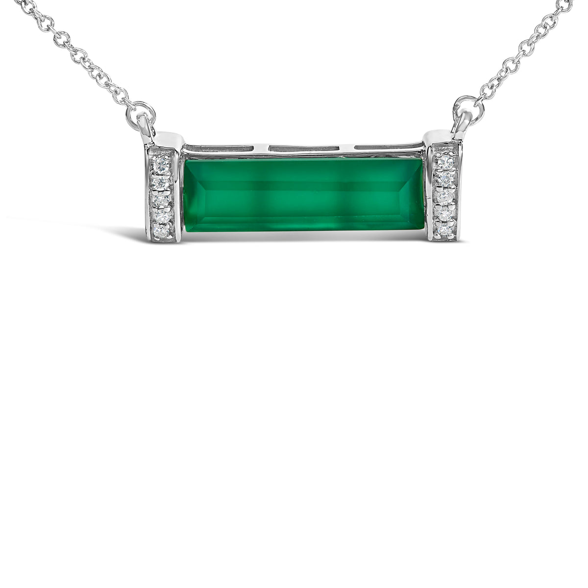 Collar de Plata Esterlina con Acentos de Diamante y Colgante de Barra de Ágata Verde