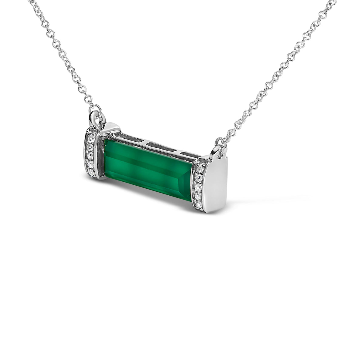 Collar de Plata Esterlina con Acentos de Diamante y Colgante de Barra de Ágata Verde