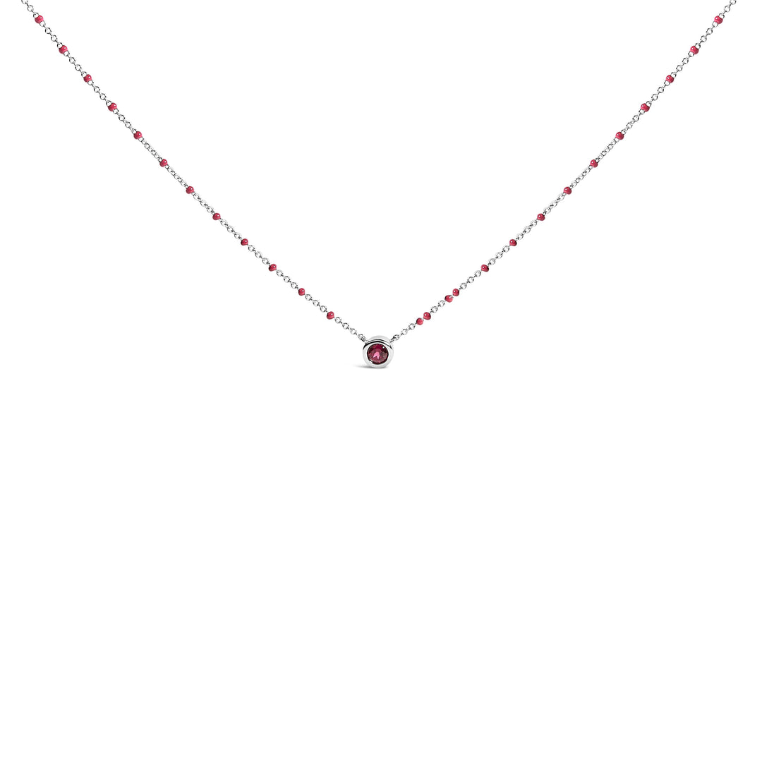 Sterling Silver Rhodolite Enamel Bead Chain Necklace 18 Inch