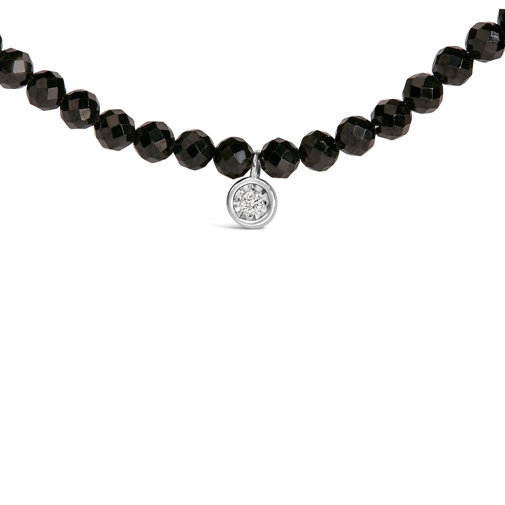 Sterling Silver Diamond Accent Black Spinel Bead Station Necklace