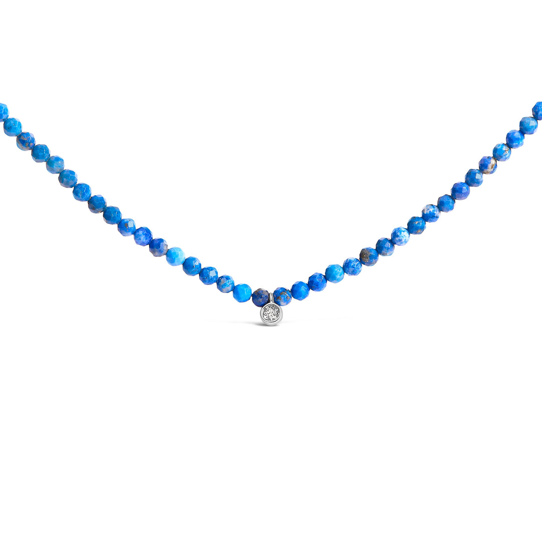 Sterling Silver Diamond Accent Blue Lapis Bead Station Necklace