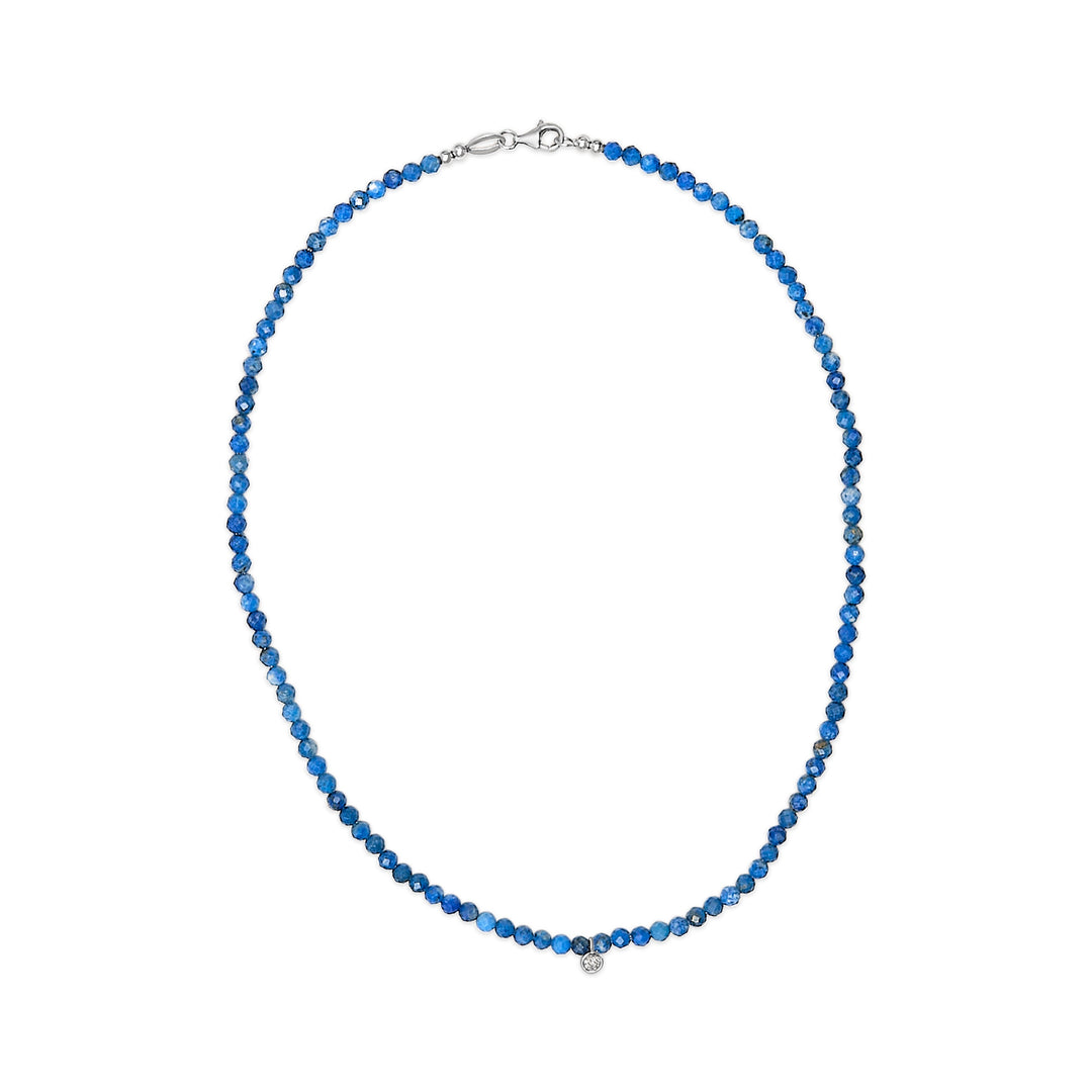 Sterling Silver Diamond Accent Blue Lapis Bead Station Necklace