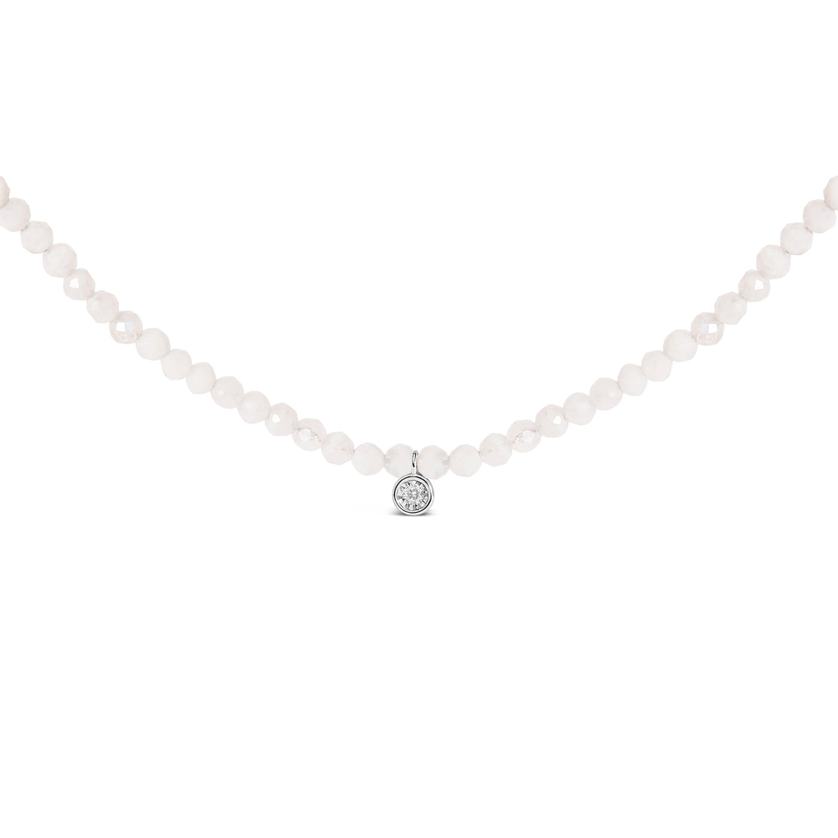 Sterling Silver Moonstone Bead Station Necklace with Diamond Accent